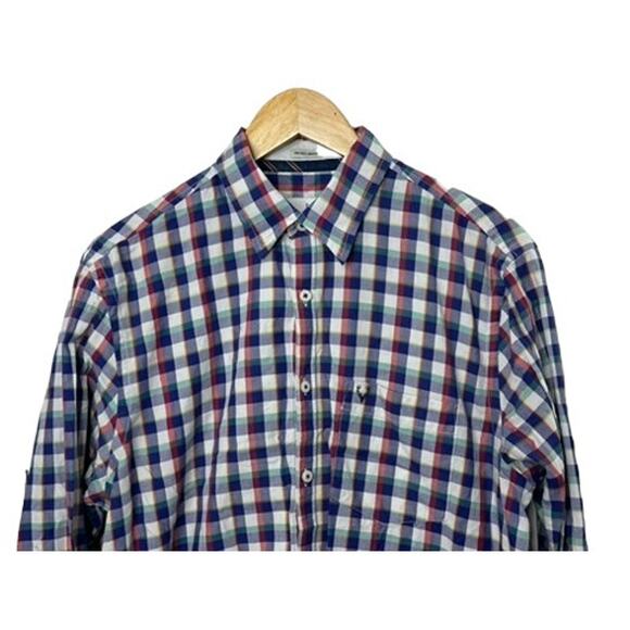 Allen Solly Secret Wash Blue Check Long Sleeve Button-Down Shirt Men's 42 Large - Picture 3 of 10